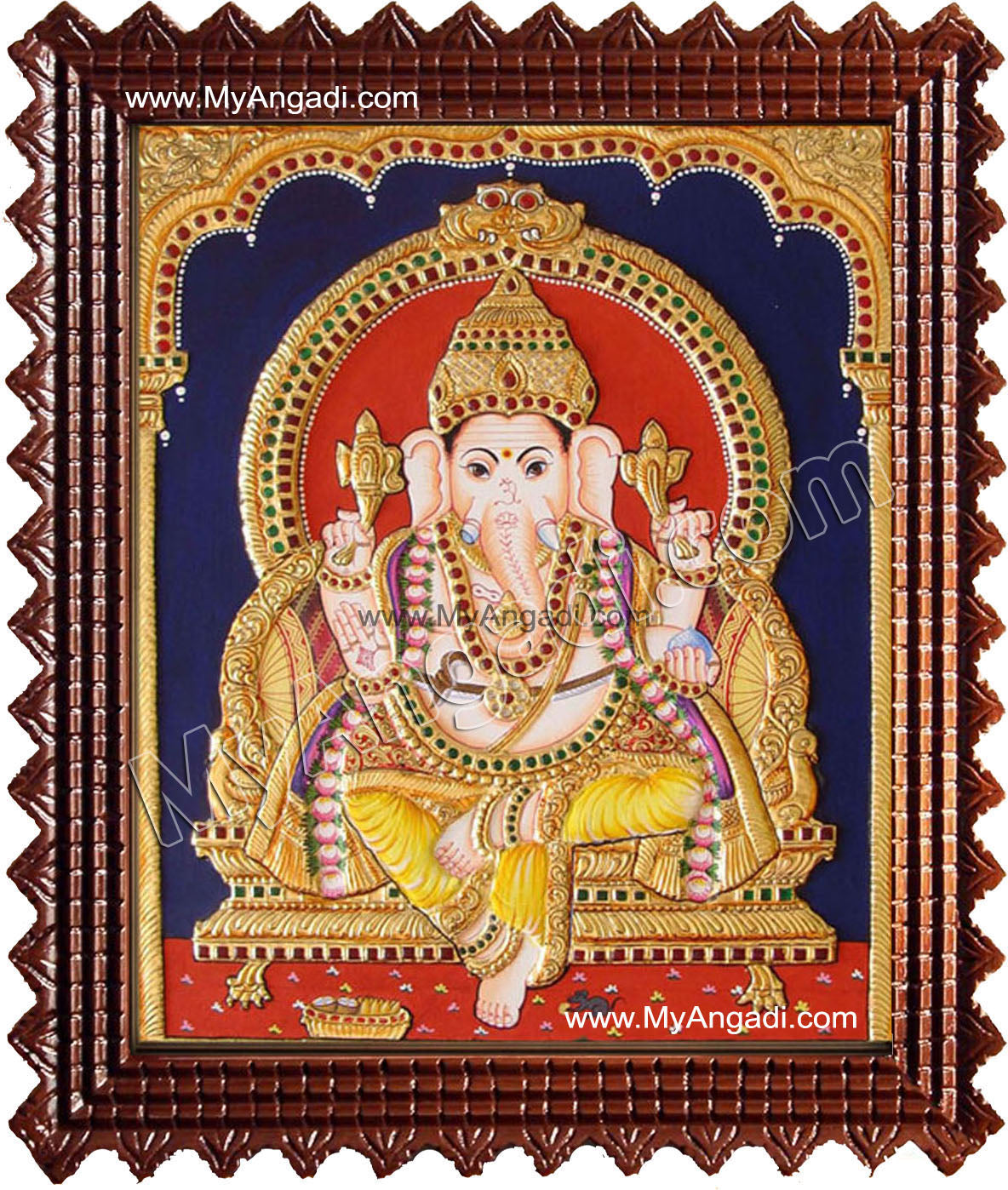 Straight Face Ganesha Tanjore Painting, Ganesha Tanjore Painting