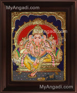 Straight Face Ganesha Tanjore Painting, Ganesha Tanjore Painting