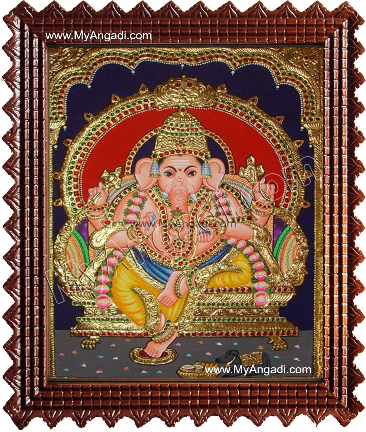 Straight Face Ganesha Tanjore Painting, Ganesha Tanjore Painting