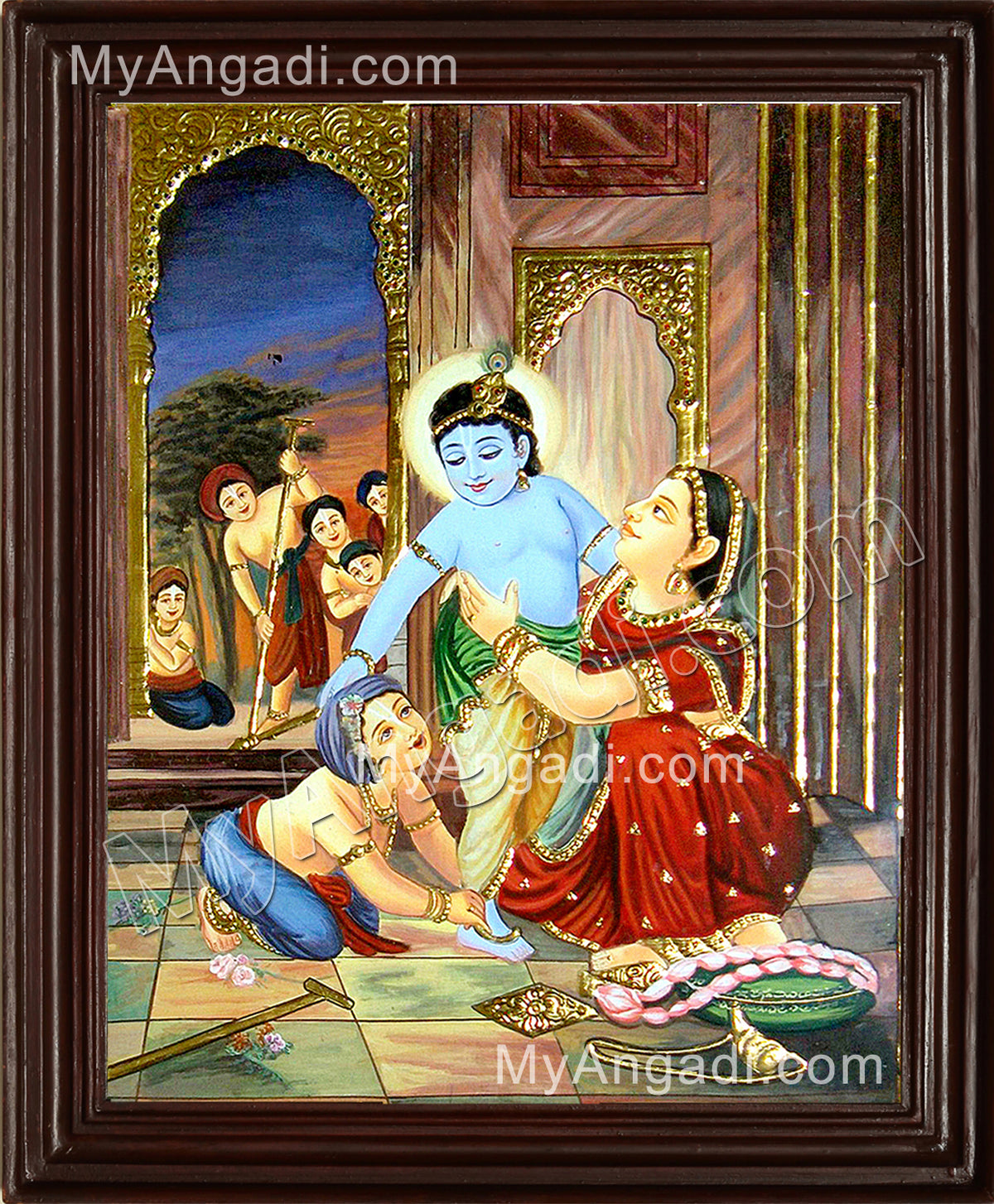 Krishna with Yasotha Tanjore Painting