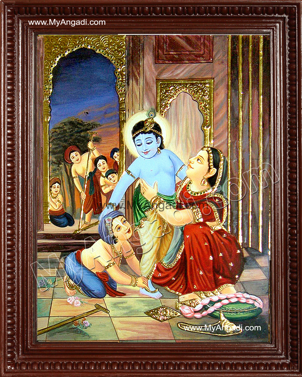 Krishna with Yasotha Tanjore Painting