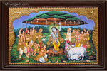 Krishna lifting Govardhana Hill Tanjore Painting