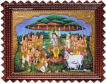 Krishna lifting Govardhana Hill Tanjore Painting