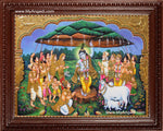 Krishna lifting Govardhana Hill Tanjore Painting