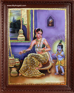Krishna with Yasotha with Butter Pot Tanjore Painting