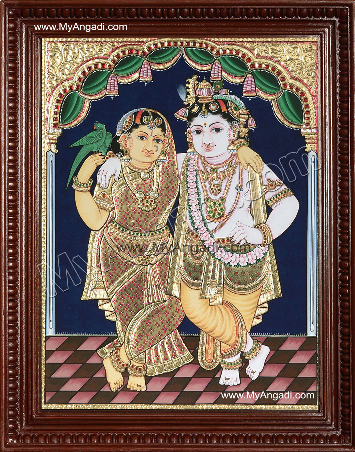 Krishna with Rukmani Tanjore Painting