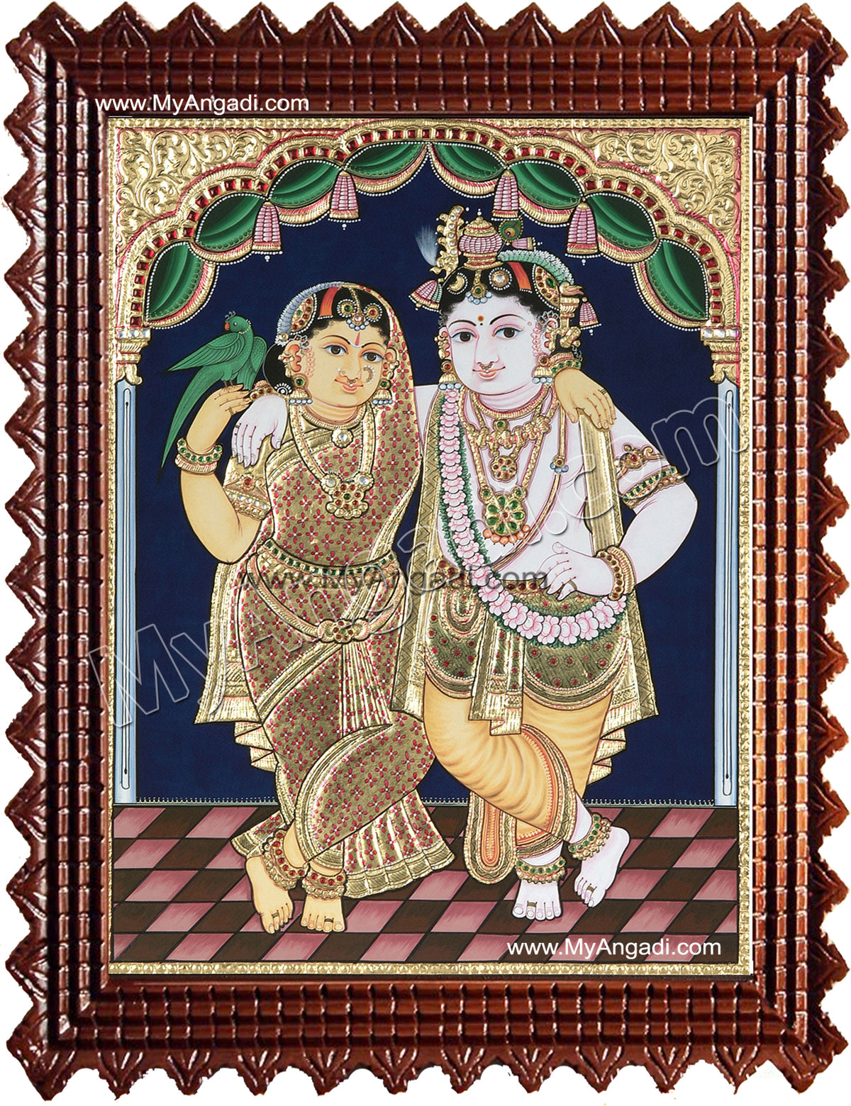 Krishna with Rukmani Tanjore Painting