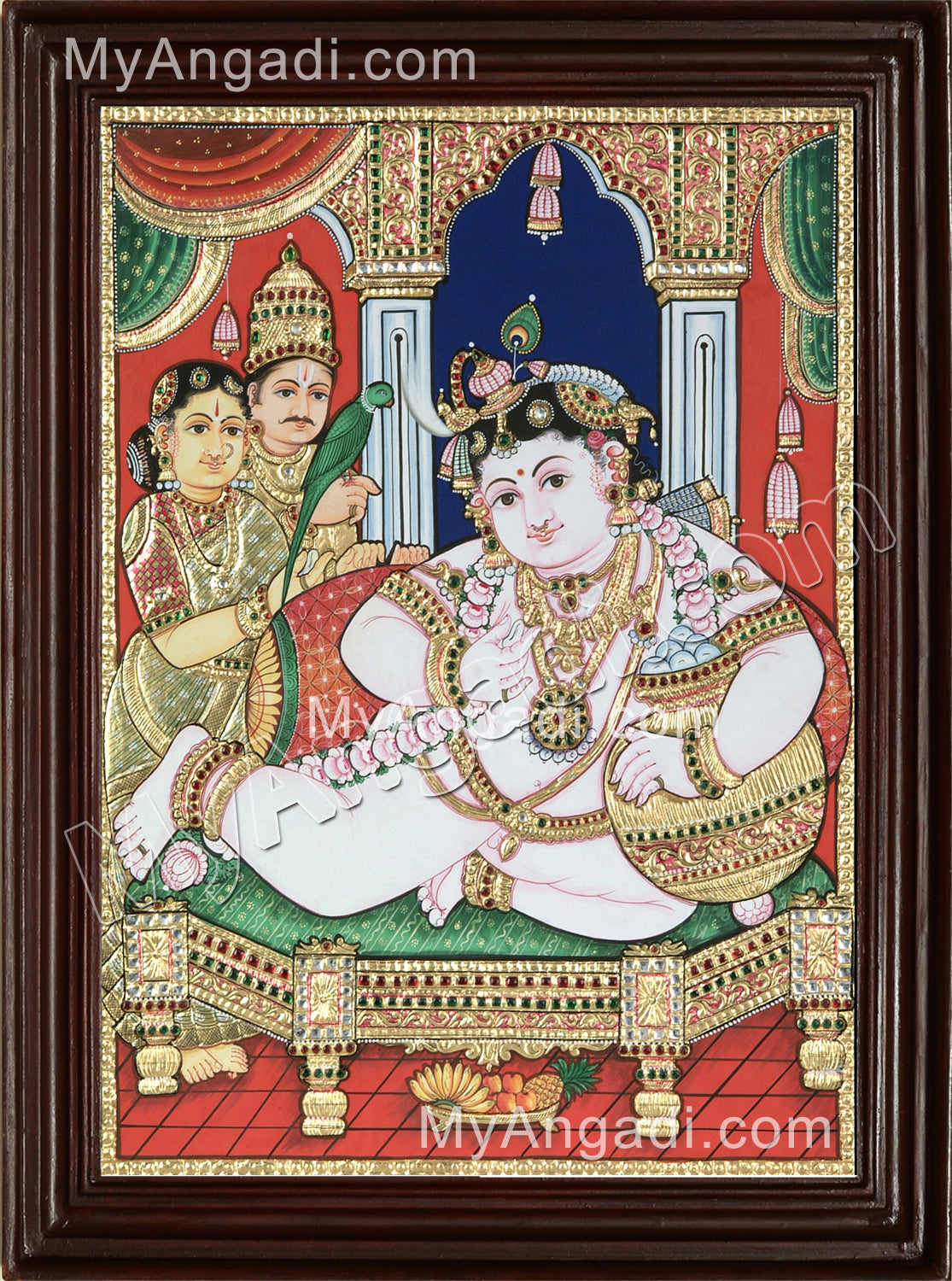 Krishna with Nanda Maharaja and Yasotha Tanjore Painting