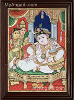 Krishna with Nanda Maharaja and Yasotha Tanjore Painting