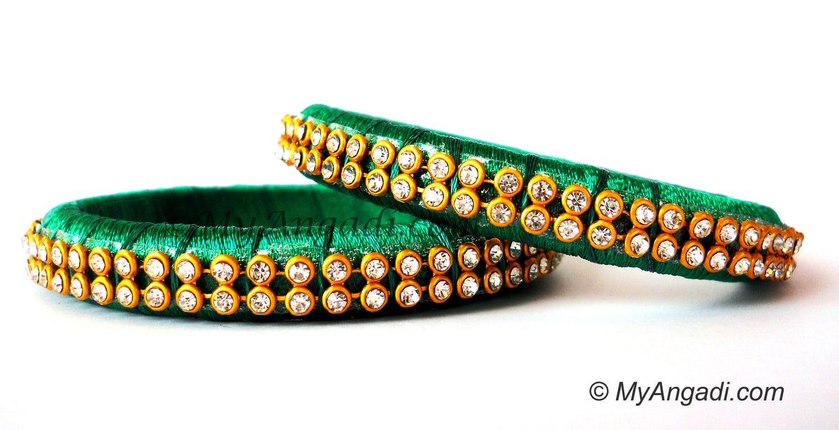 Green Colour Silk Thread Bangles