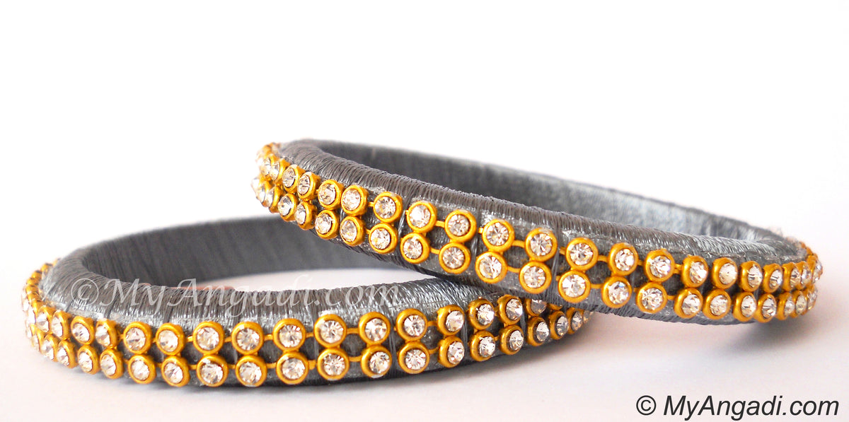 Grey Colour Silk Thread Bangles