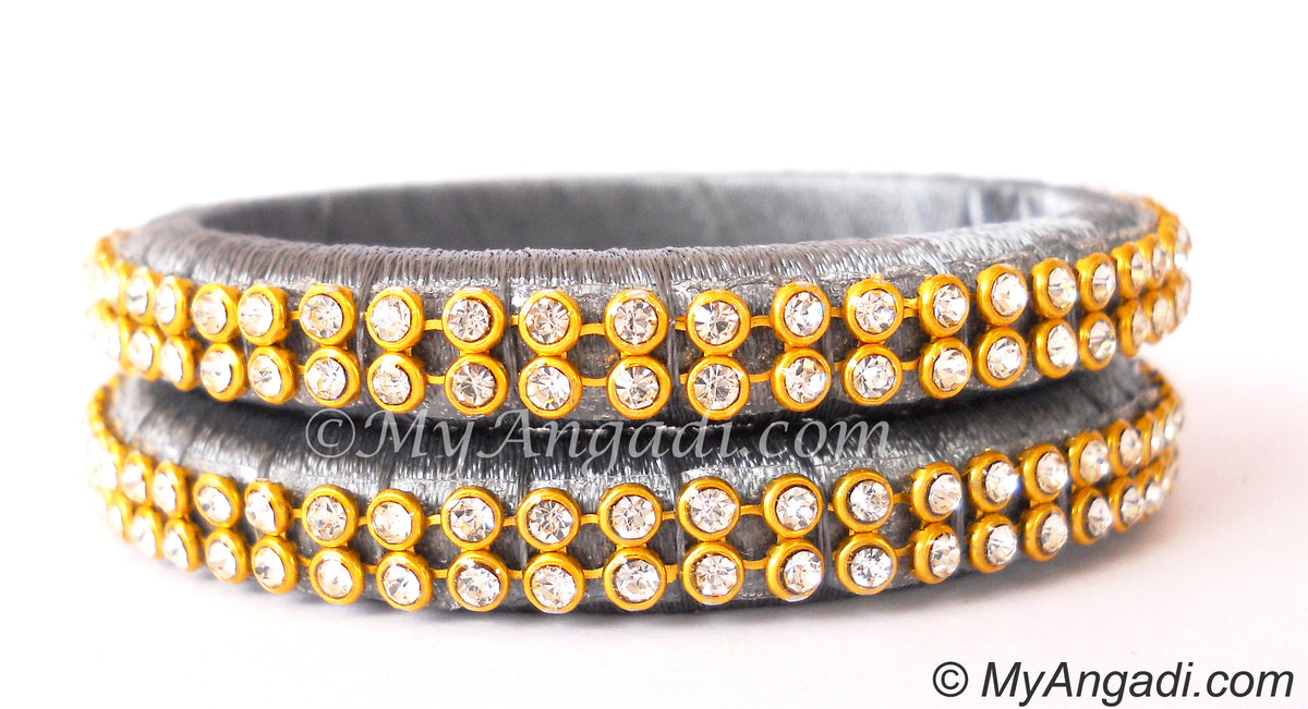 Grey Colour Silk Thread Bangles