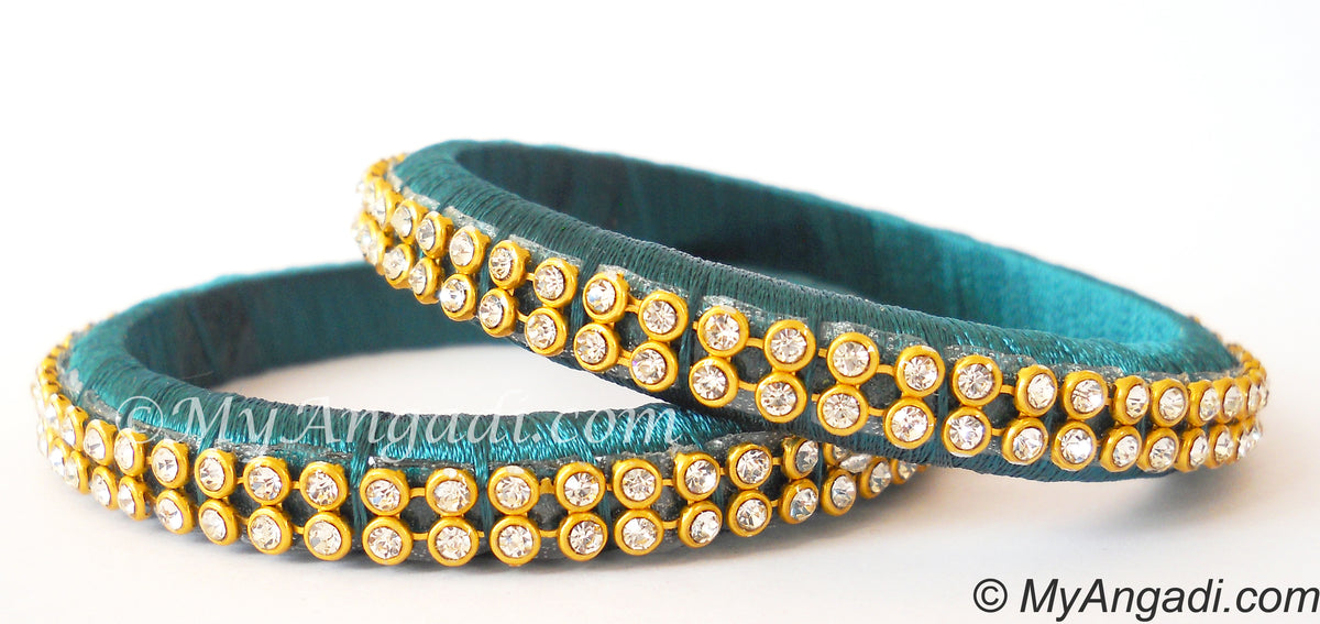 Teal Green Colour Silk Thread Bangles