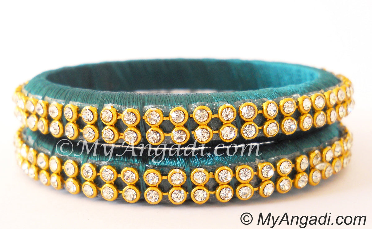Teal Green Colour Silk Thread Bangles