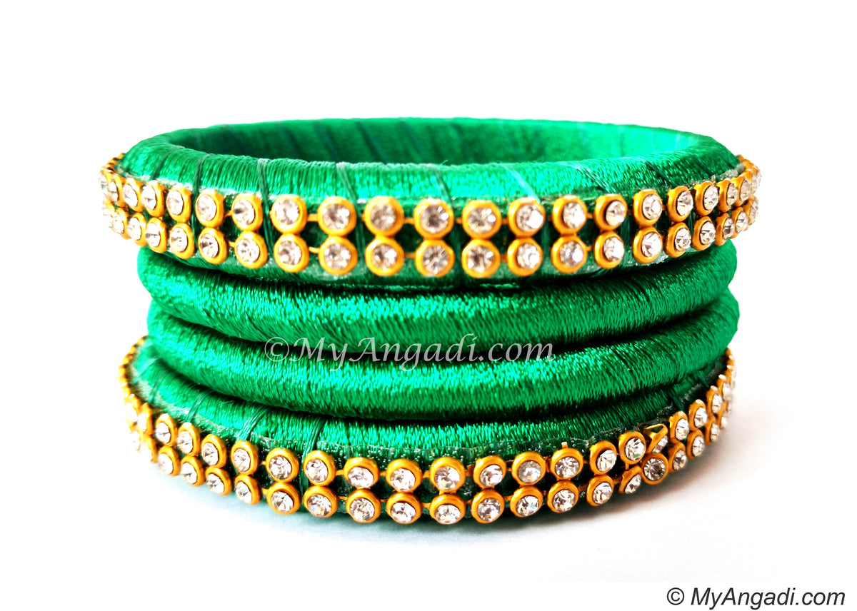Green Colour Silk Thread Bangles