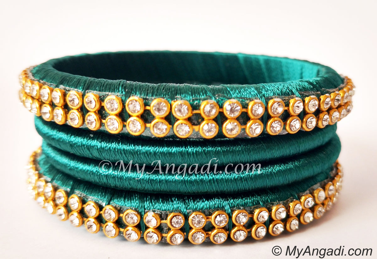 Teal Green Colour Silk Thread Bangles