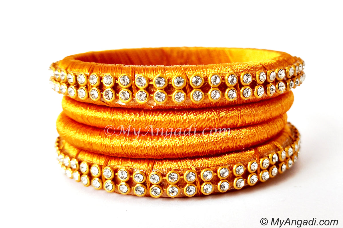 Dark Yellow Colour Silk Thread Bangles