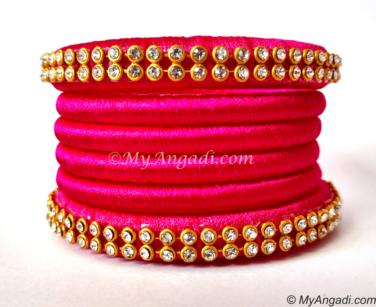 Pink Colour Silk Thread Bangles
