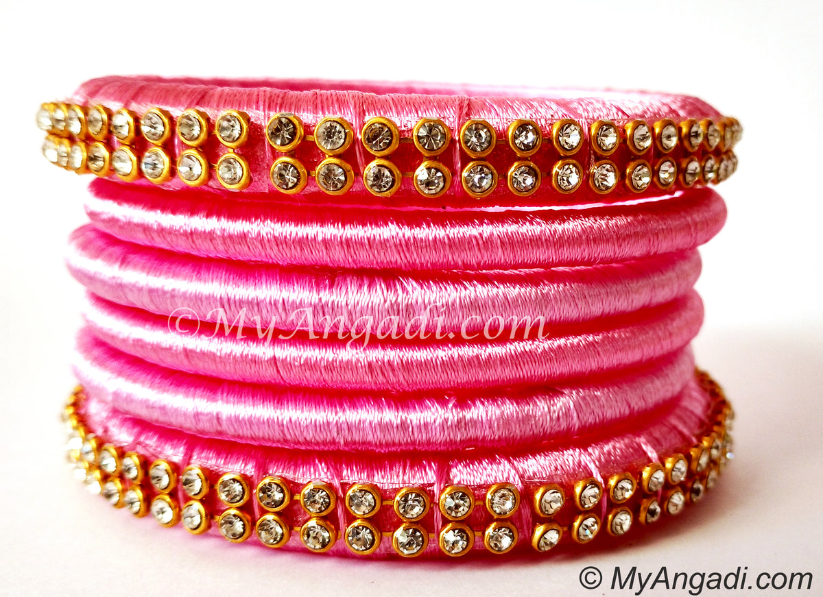 Rose Colour Silk Thread Bangles