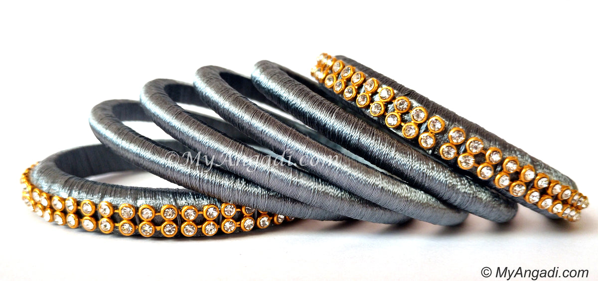 Grey Colour Silk Thread Bangles