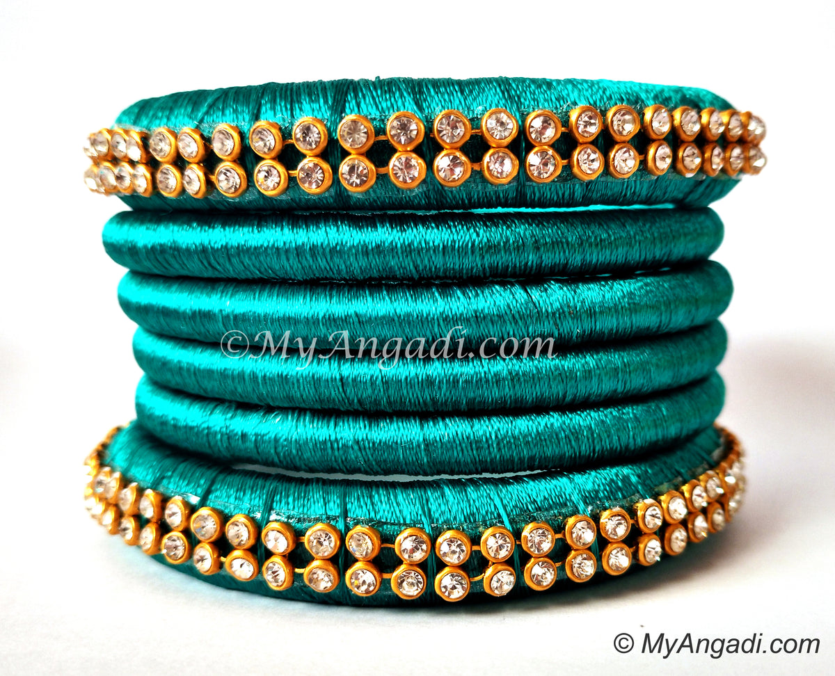 Teal Green Colour Silk Thread Bangles