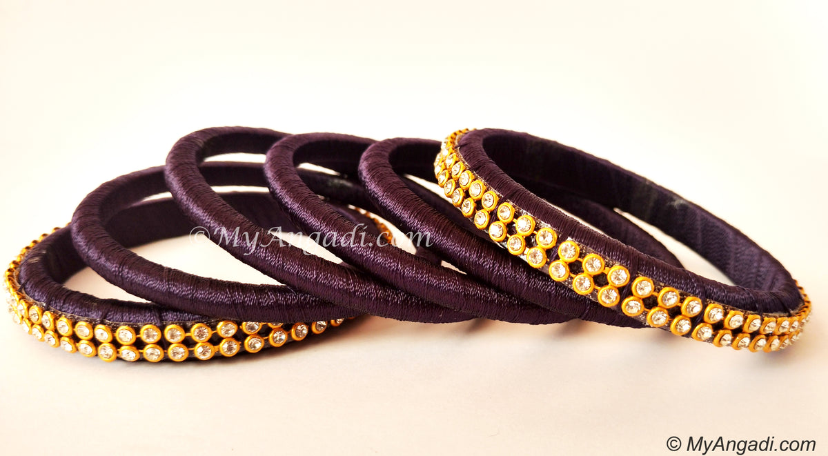 Dark Blue Colour Silk Thread Bangles