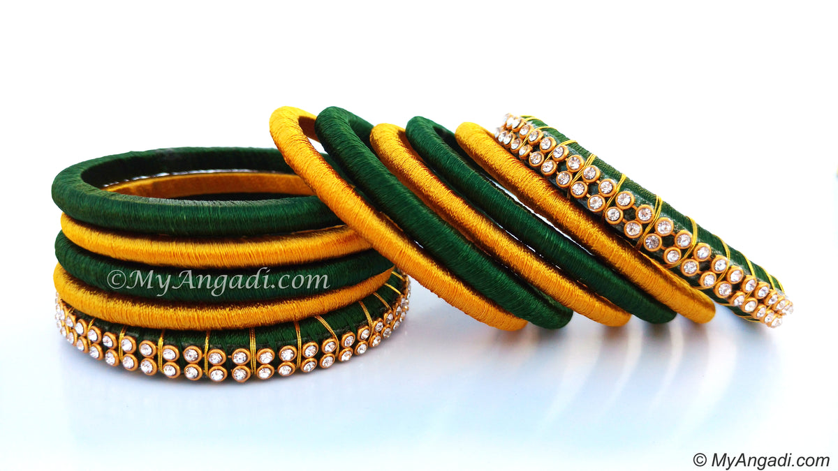 Dark Green Colour Silk Thread Bangles