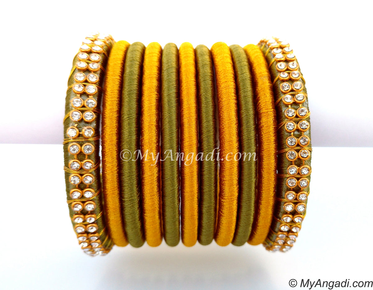 Olive Green Colour Silk Thread Bangles