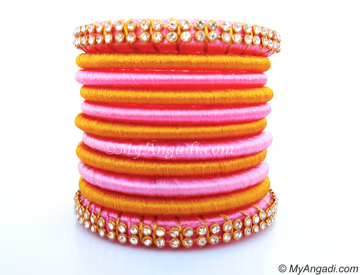 Rose Colour Silk Thread Bangles