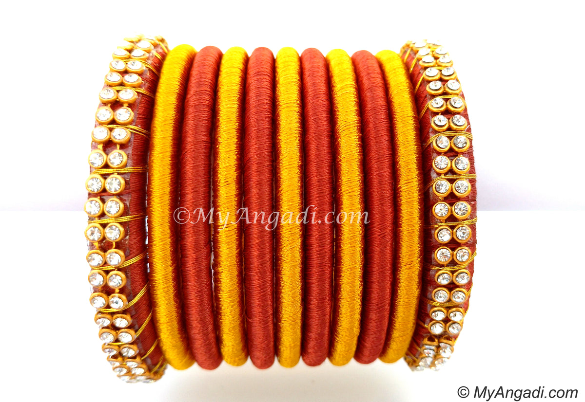 Brick Red Colour Silk Thread Bangles