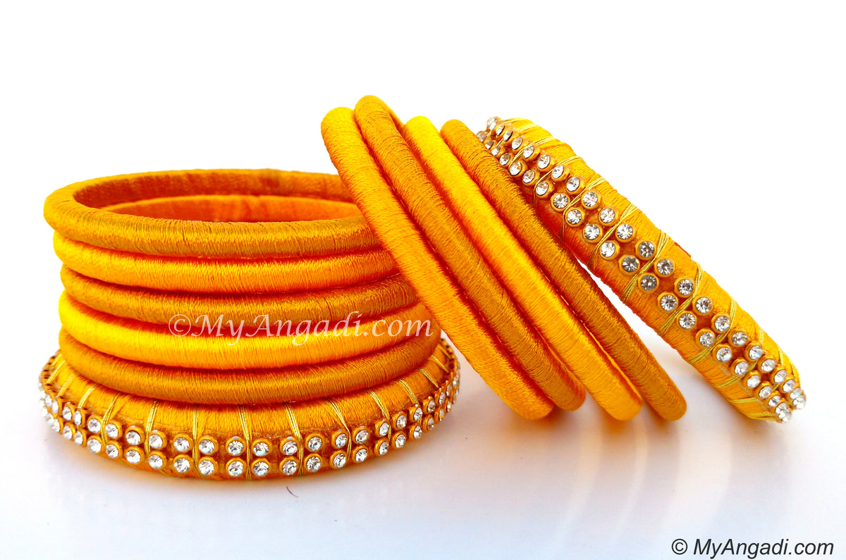 Yellow Colour Silk Thread Bangles