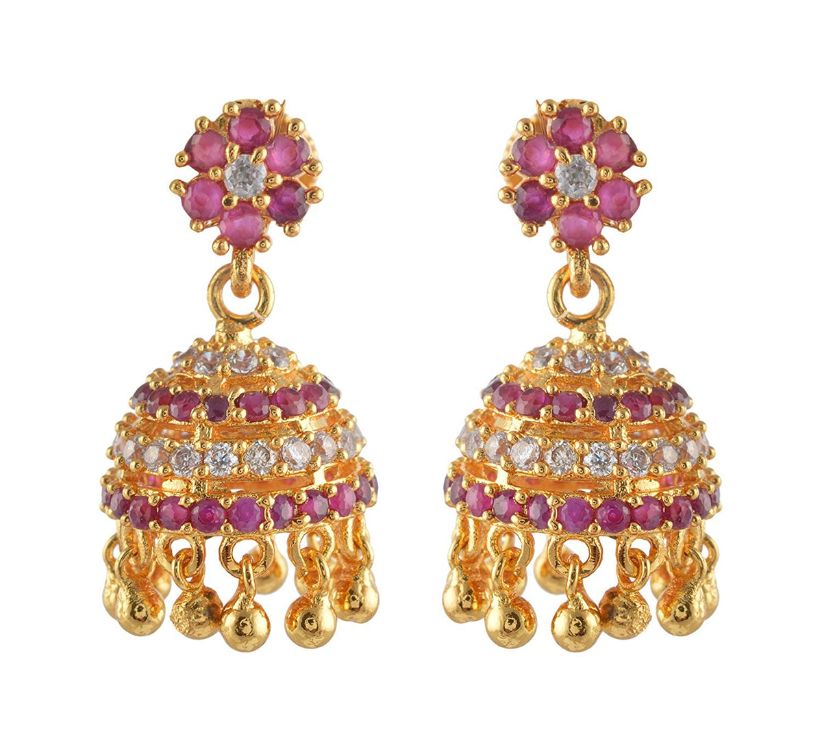 American Diamond - Ruby Stone Jumukka Earrings