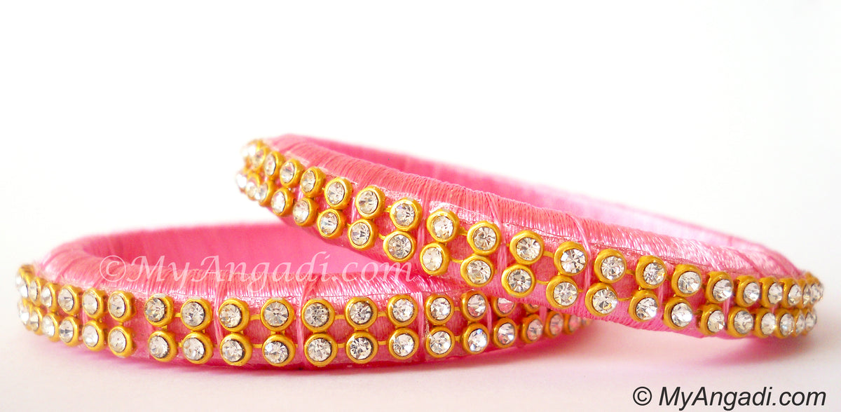 Rose Colour Silk Thread Bangles-2 Set