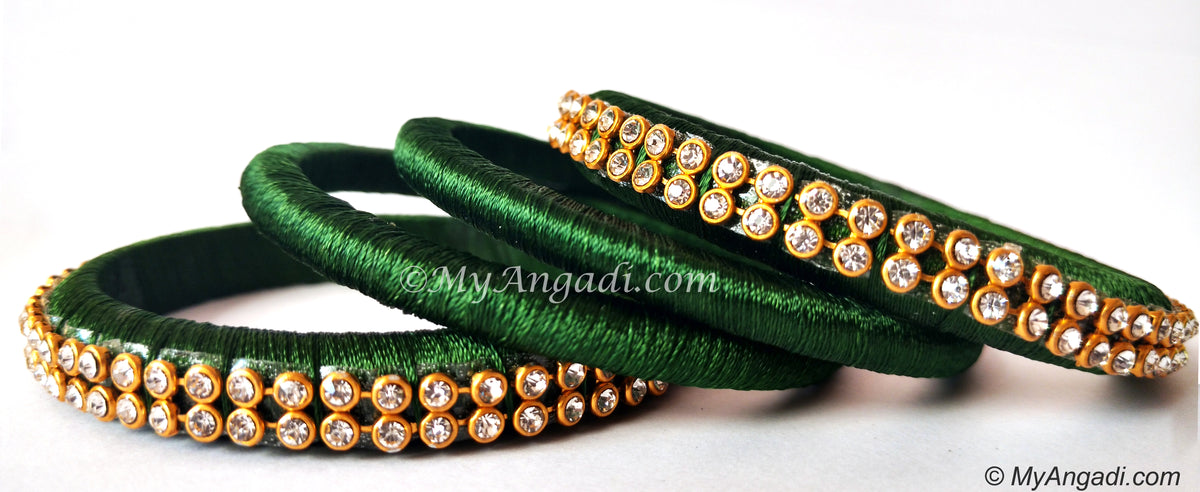 Dark Green Silk Thread Bangles-4 Set