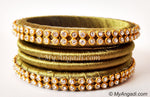 Olive Green Colour Silk Thread Bangles-4 Set
