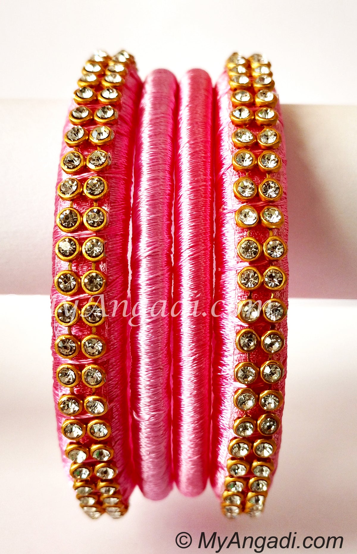 Rose Colour Silk Thread Bangles-4 Set