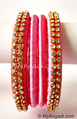 Rose Colour Silk Thread Bangles-4 Set