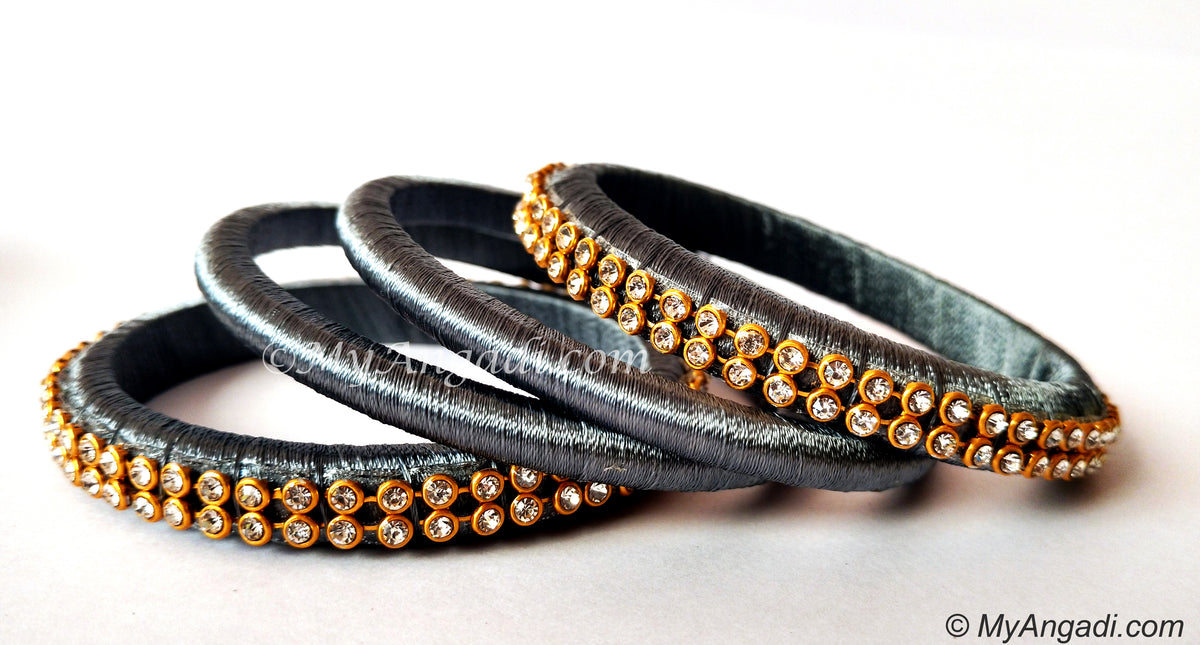 Grey Colour Silk Thread Bangles-4 Set