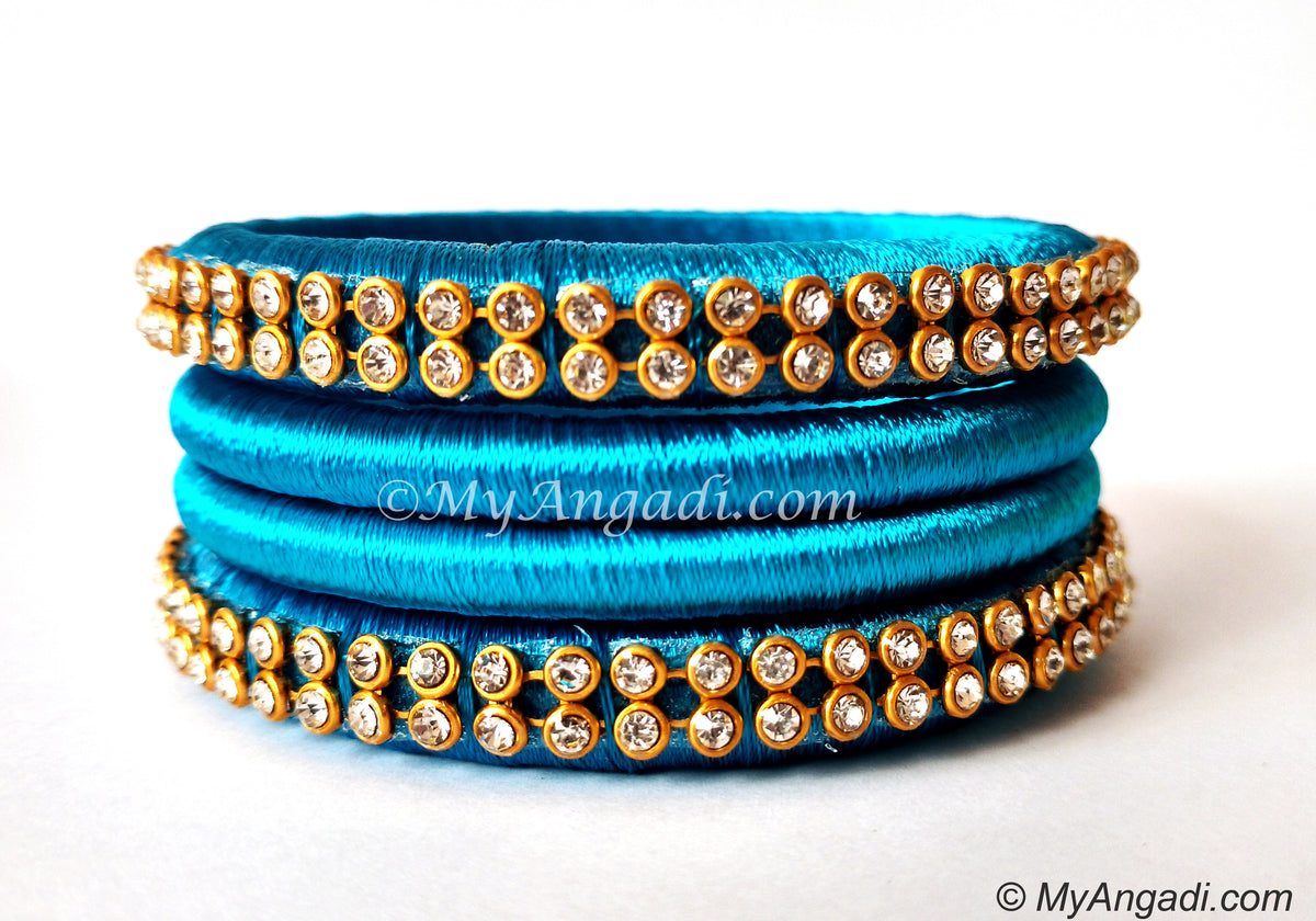 Blue Colour Silk Thread Bangles-4 Set