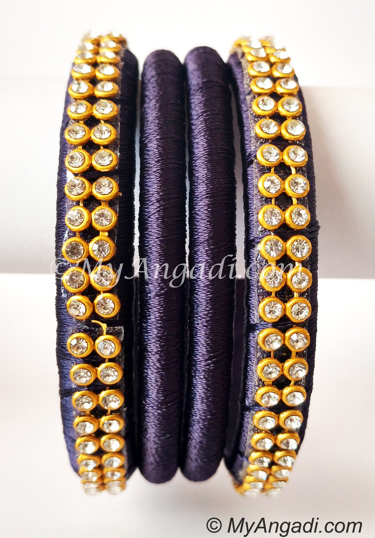 Dark Blue Colour Silk Thread Bangles-4 Set