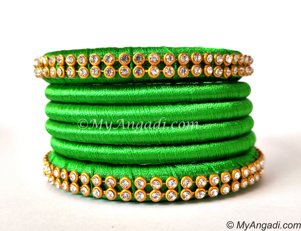 Lime Green Silk Thread Bangles-6 Set