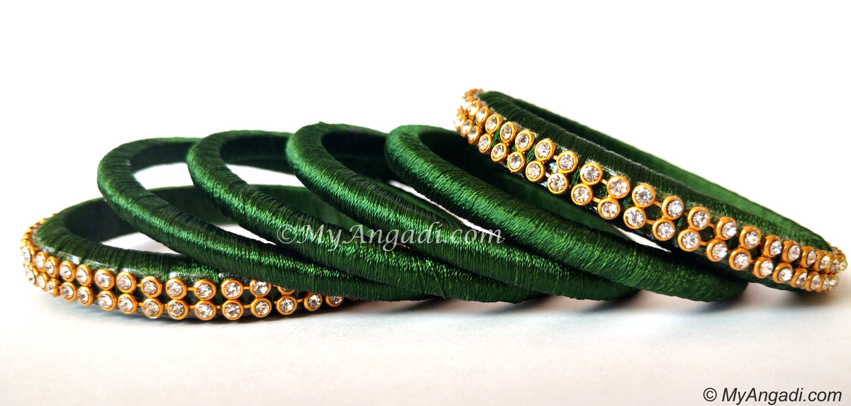 Dark Green Silk Thread Bangles-6 Set
