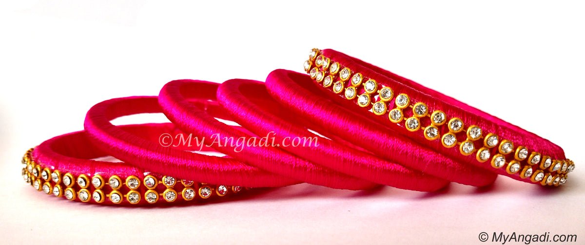 Pink Silk Thread Bangles-6 Set
