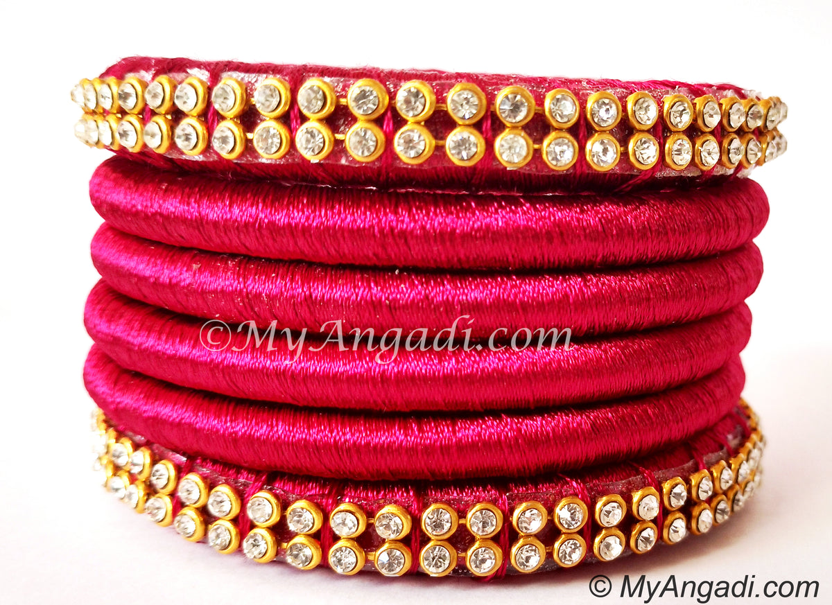 Magenta Colour Silk Thread Bangles-6 Set