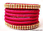 Magenta Colour Silk Thread Bangles-6 Set