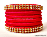 Red Colour Silk Thread Bangles-6 Set