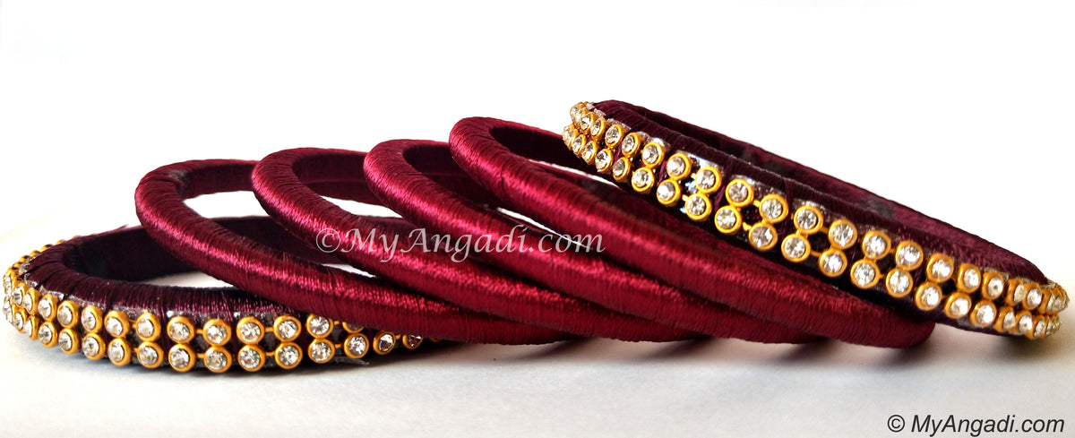 Maroon Colour Silk Thread Bangles-6 Set