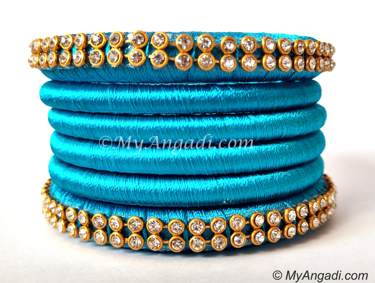 Blue Colour Silk Thread Bangles-6 Set