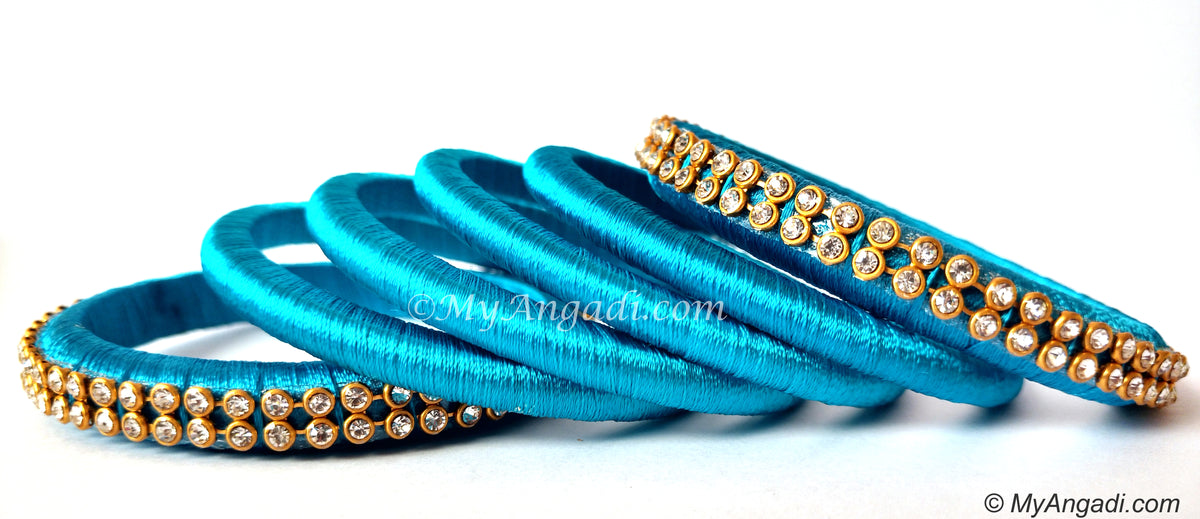 Blue Colour Silk Thread Bangles-6 Set