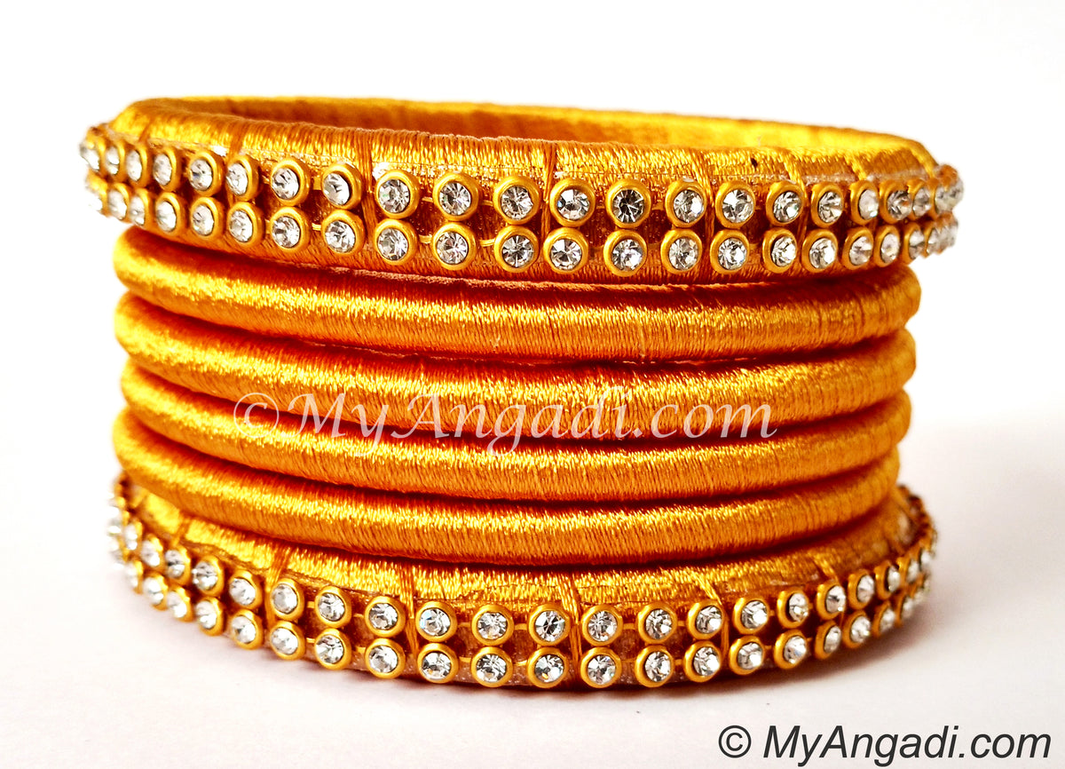 Golden Colour Silk Thread Bangles-6 Set